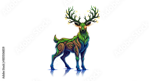 Vibrant deer with glowing antlers in colorful swirling patterns