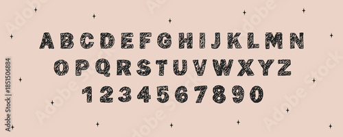 English alphabet crayon. Distressed crayon font. Childlike letters and chalk texture for school study. Retro design projects. Vector illustration