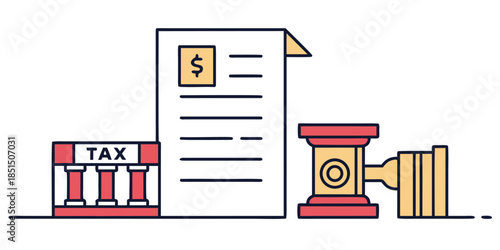 Illustration representing tax compliance legal documents and financial penalty concepts in law