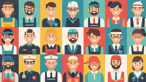 Diverse group of professionals in a grid layout.