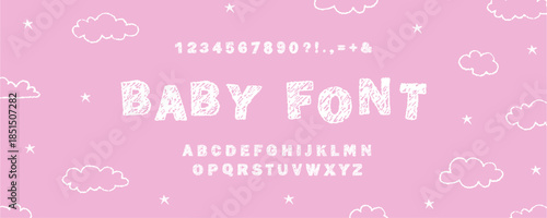 English alphabet crayon. Handwritten crayon font with naive scribble style. Children or educational illustrations. Vector illustration.