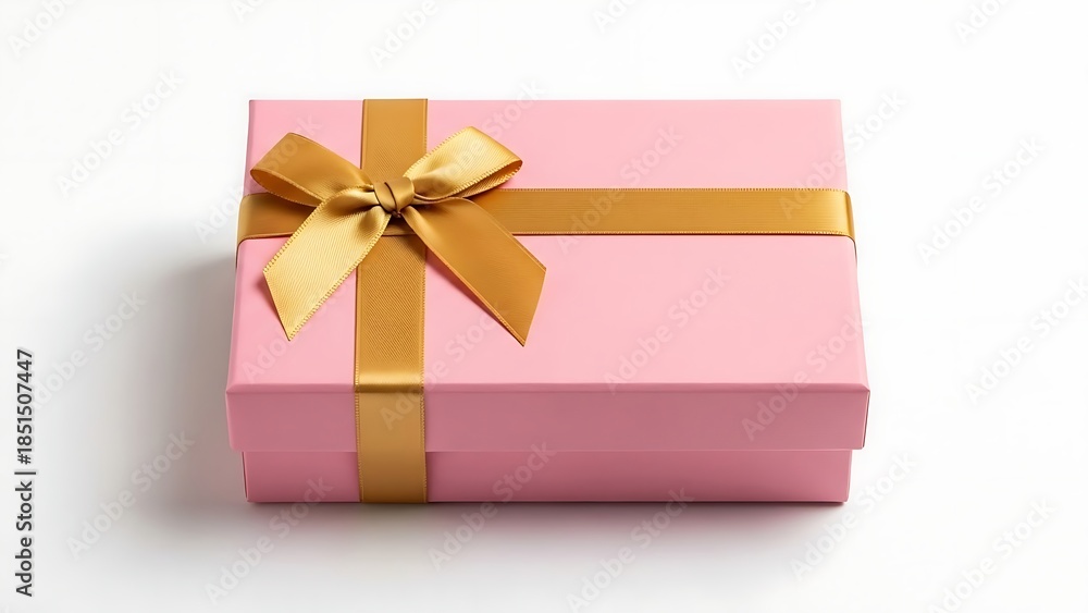 Obraz premium Elegant Pink Gift Box with Golden Ribbon and Bow.
