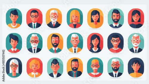 Diverse Group of People Avatars Representing Different Ages and Genders.