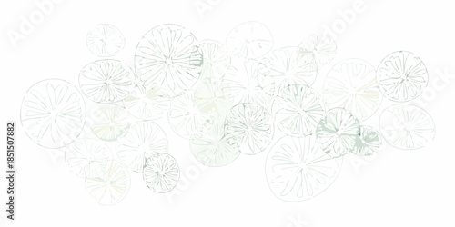 Abstract floral pattern of light green and beige lily pad shapes