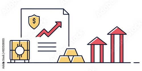 Financial planning illustration showing investment growth security and asset accumulation icons