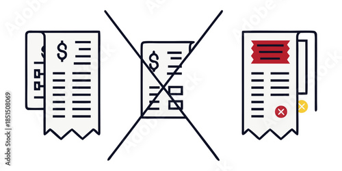 Concept illustrating the rejection or invalidation of receipts for expense reporting or financial audits