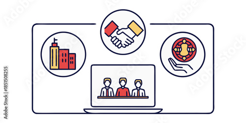 Online business meeting illustrating corporate partnership real estate development and client support concepts