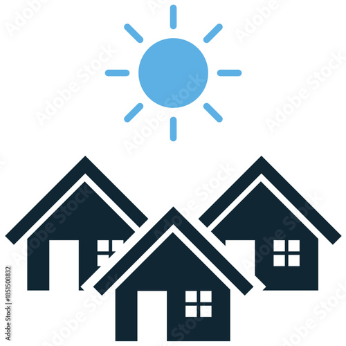 Village icon vector for rural travel and eco-tourism. Ideal for symbolizing small towns, countryside living, nature, and peaceful residential communities.