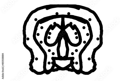 Vibrant tribal skull artwork with bold black lines and dots