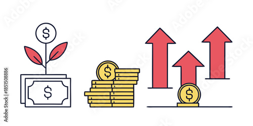 Financial growth concept illustrating investment returns with rising money symbols and cash crops