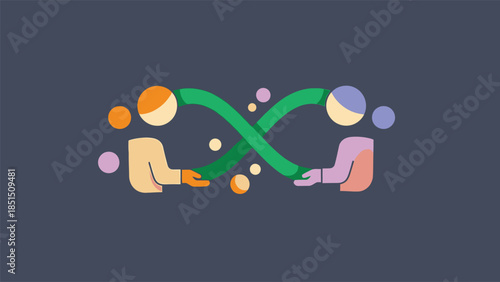 Two people sharing information through a green link