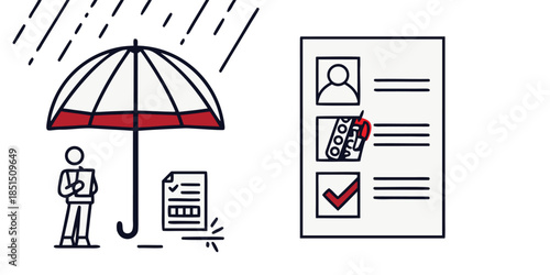 Person with umbrella and documents signifying insurance protection against unexpected claims or issues