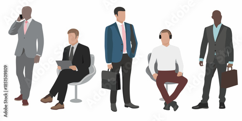 Diverse group of business professionals in modern minimalist vector illustration