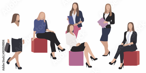 Abstract illustration of business women in professional attire interacting casually