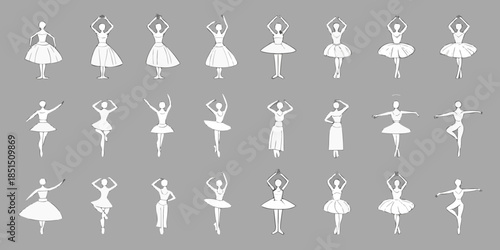 A collection of minimalist line art depicting ballerinas in various poses