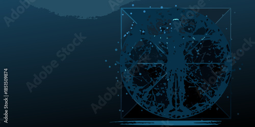 Abstract digital art featuring a silhouetted figure within geometric shapes