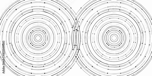 Two intricate circular patterns with connecting lines a detailed black and white design