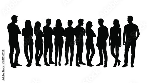 a row of diverse human figures shown in dark black creating a striking silhouette