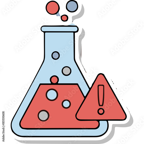 Danger Chemical Reaction Flask Icon with Warning Sign
