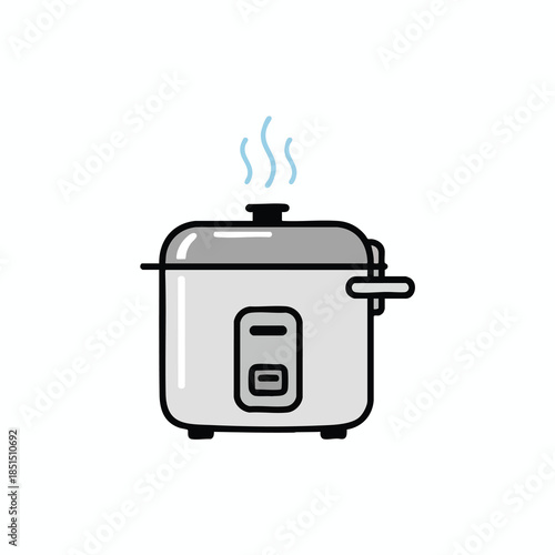 Cartoon illustration of a rice cooker with steam rising up