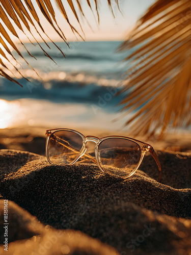 sunglasses on beach, on summer vacation