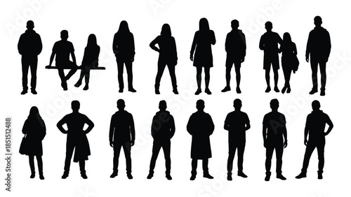 Diverse group of people in black standing and interacting a striking silhouette