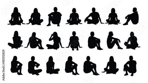 Diverse collection of human figures depicted in various seated and relaxed poses a striking silhouette