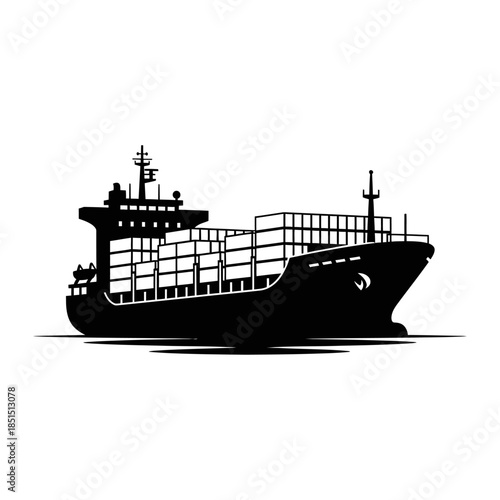 Silhouette of a large container ship carrying cargo containers on the ocean