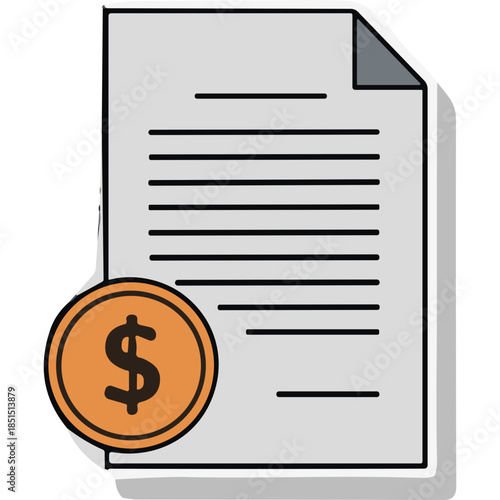document with dollar coin, financial concept clip art preview