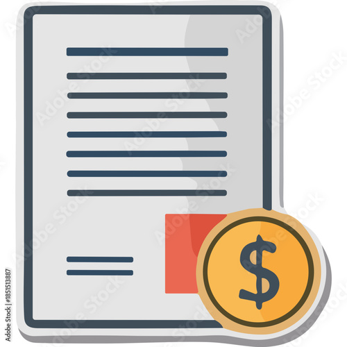 Document with Dollar Coin Icon: Finance, Invoice, Payment, Money Symbol