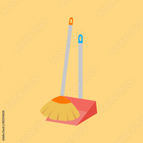 Illustration of a broom and dustpan