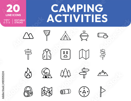 Camping Activities Icons Set for Outdoor Adventures