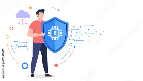 Person Holding Data Shield Representing Cyber Security and Digital Protection