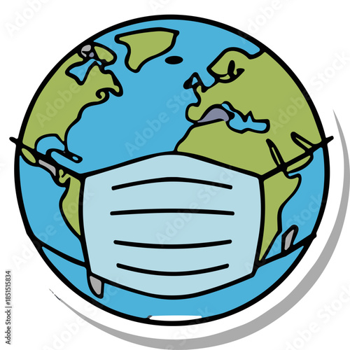 Earth Wearing Face Mask Icon - Global Pandemic and Health Awareness