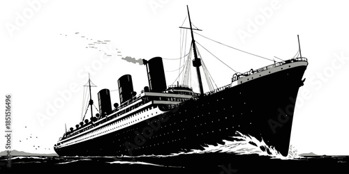 Vintage ocean liner sailing through calm waters on a clear day