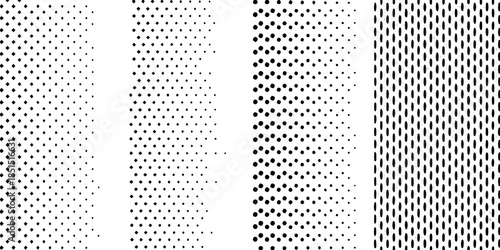 Abstract black and white dotted patterns arranged in vertical columns