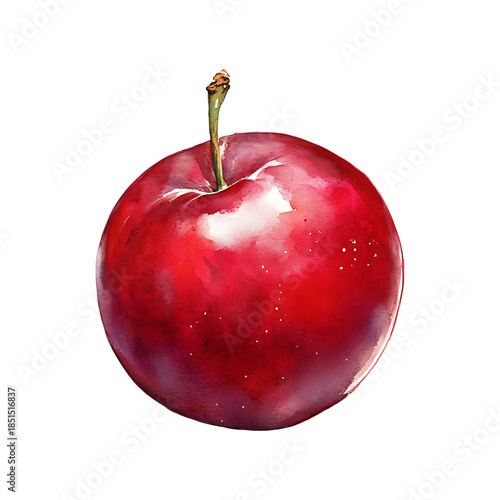 Watercolorstyle ripe red plum fruit on transparent background