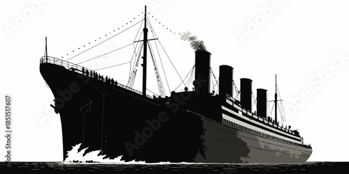 Historic ocean liner sailing through open waters with smoke rising