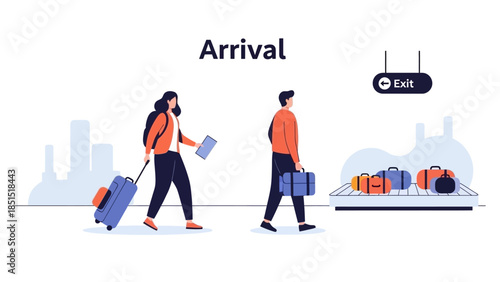 Travelers Arriving at Airport Terminal, Retrieving Luggage from Carousel