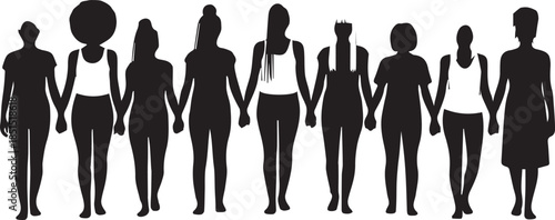 Diverse group of women holding hands in solidarity and unity