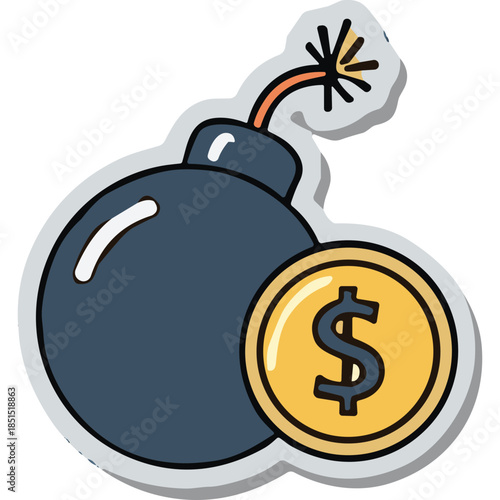 Explosive Dollar Bomb Icon: Financial Risk, Debt, or Investment