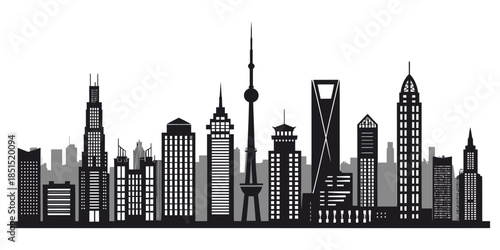 Modern city skyline with sleek skyscrapers and towers