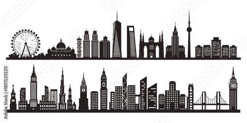 City skylines with iconic buildings and landmarks worldwide