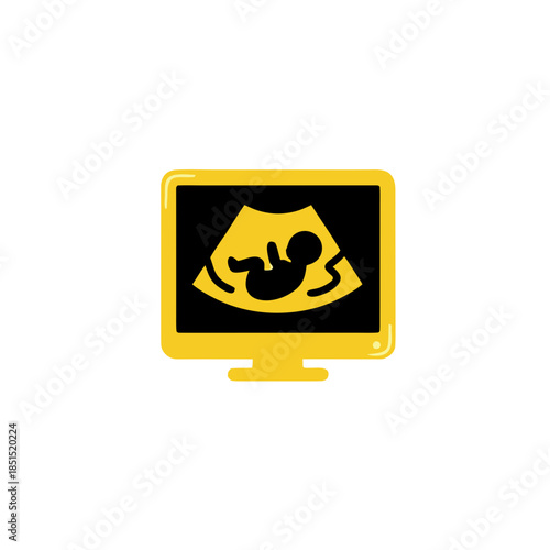 Fetus Ultrasound Image Displayed on a Yellow Monitor Screen Icon