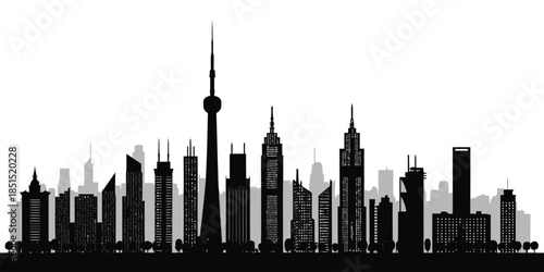 Modern city skyline with sleek skyscrapers and urban landscape