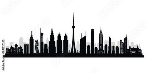 Modern city skyline with sleek skyscrapers and urban architecture