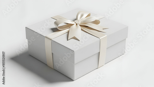 Elegant white gift box with a satin ribbon bow