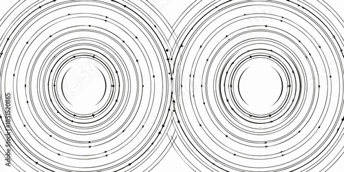 Abstract illustration of two overlapping circular patterns with radiating lines