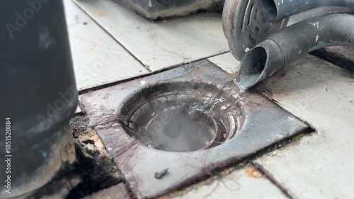 Smoke from drainage sewage pipe close up shot.