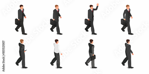 A series of illustrations depicting businessmen walking in different poses